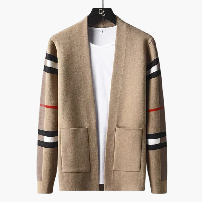 Herre Cardigan med Stripete Ermer og Frontlommer