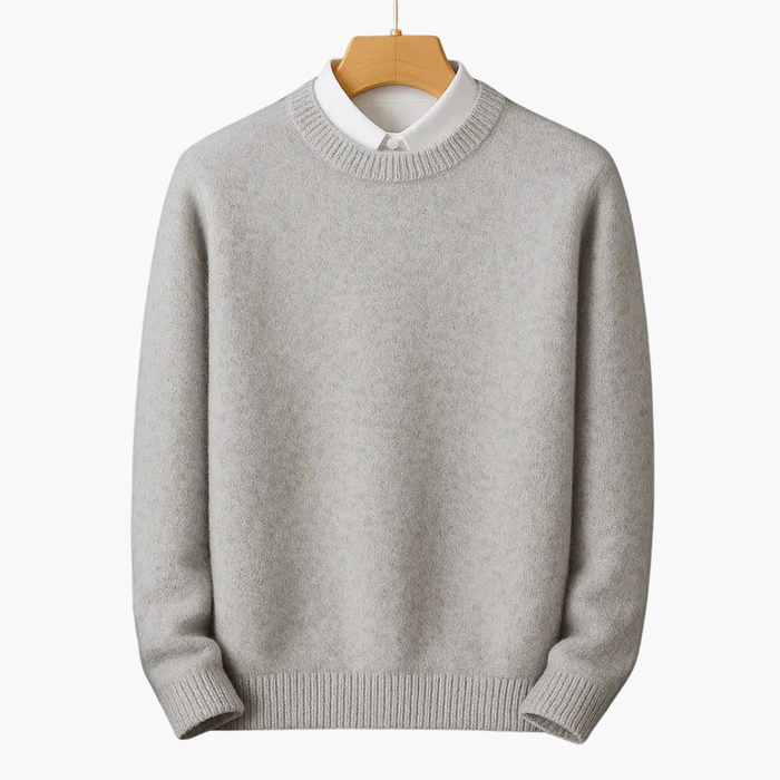 Herre Crew Neck Strikkegenser med Ribbestrikkede Mansjetter og Kant