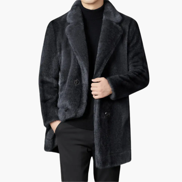 Herre Faux Fur Kåpe med Slagkrage og Knapplukking