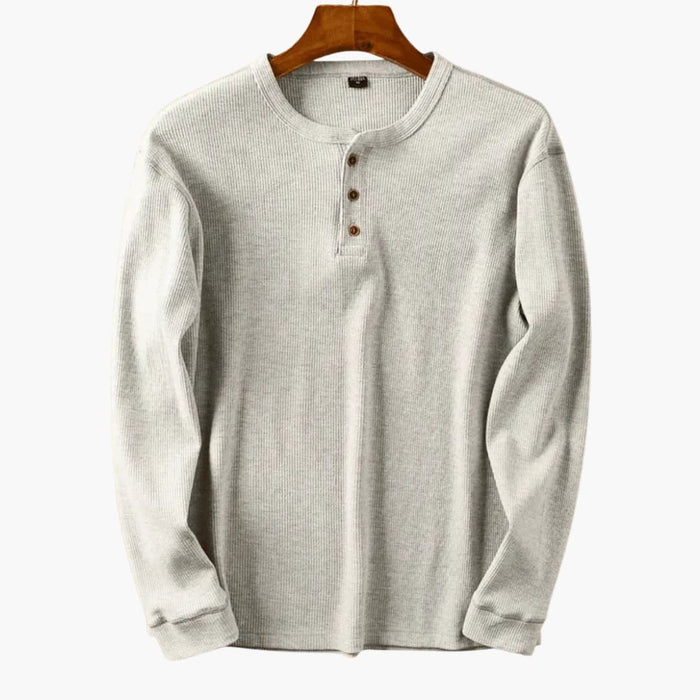 Herre Henley Langermet Skjorte med Knappelukking og Ribbet Overflate