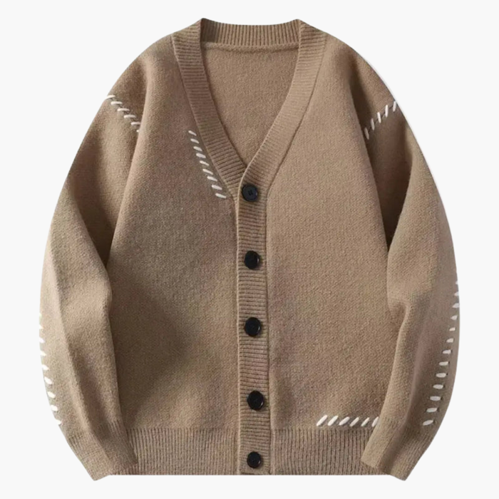 Herre Strikket Cardigan med V-hals og Frontknapper