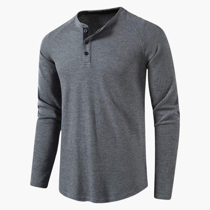 Herre Langermet Henley T-skjorte med Knappestolpe – Enkelt Top