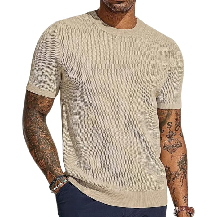 Herre Perforert Mesh Crew Neck Kortermet T-skjorte