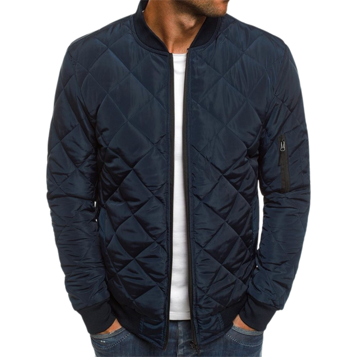 Herre Quilted Bomberjakke med Glidelås og Ribbestrikkede Kanter