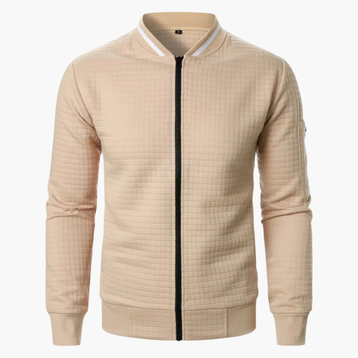 Herresydd Sweatshirt med Glidelås foran og Ribbestrikket Krage