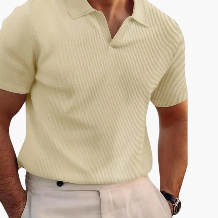 Herre Kortermet Vaffeltekstur Polo Skjorte med Klassisk Krage