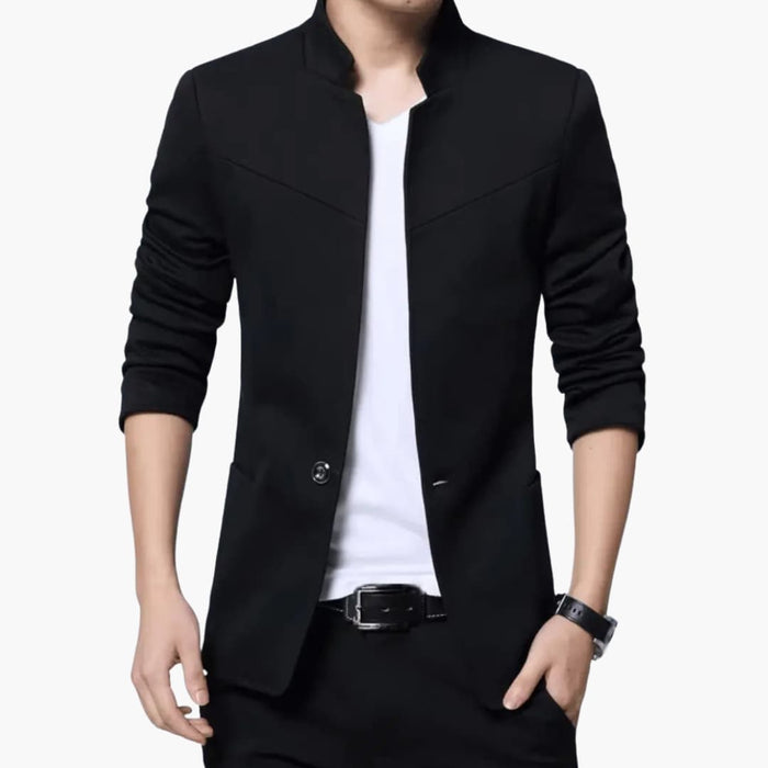Herre Stand Krage Blazer med Enkelt Knappefeste og Frontlommer