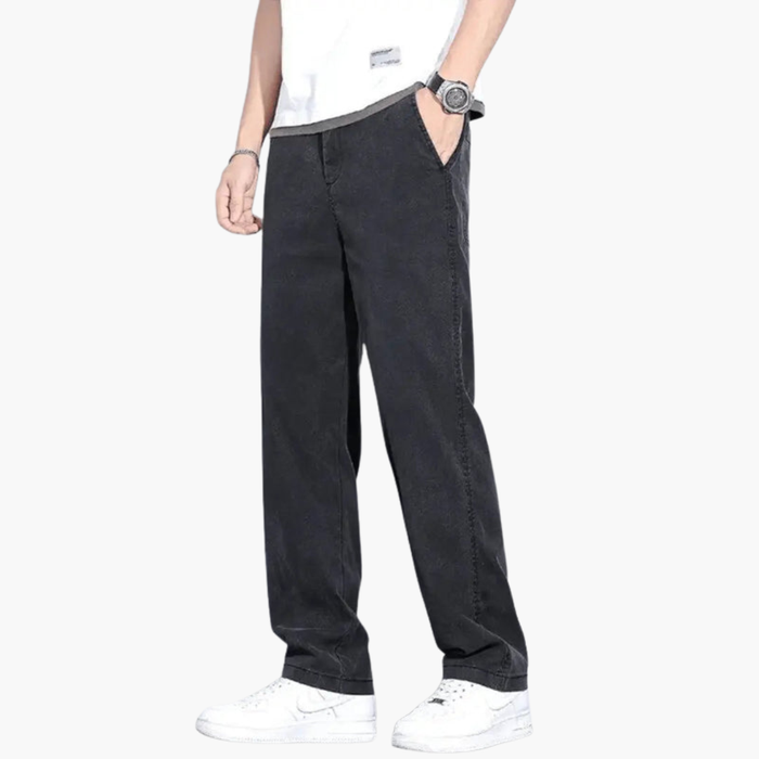 Herre Rett Jeans med Elastisk Liv og Frontlommer