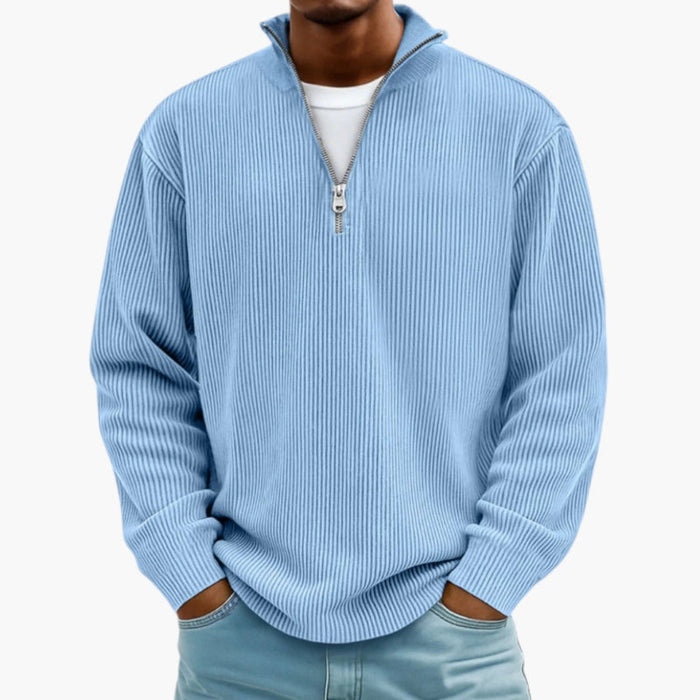 Herresweater med Halv Glidelås og Ribbete Tekstur