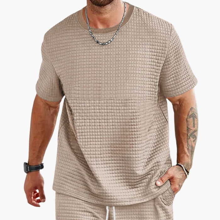Menns teksturerte crew neck kortermet casual T-skjorte