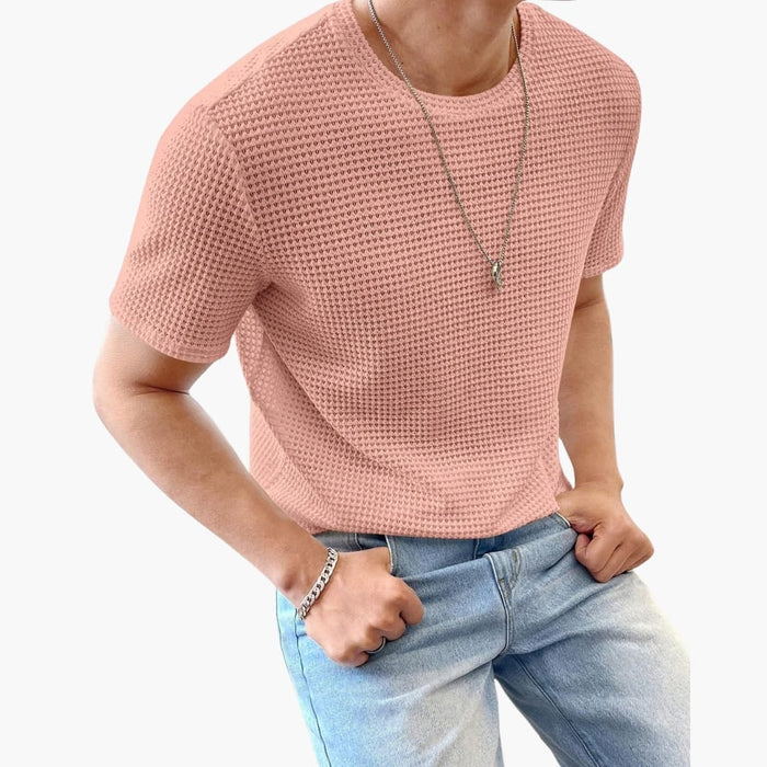 Menns teksturerte crew neck strukturert kortermet T-skjorte