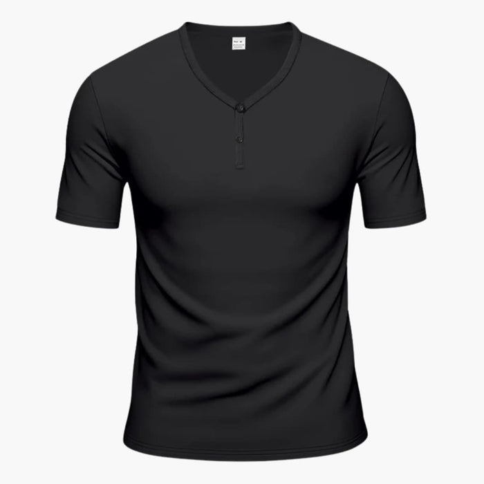 Menns teksturerte Henley T-skjorte med kort erme og knappestolpe
