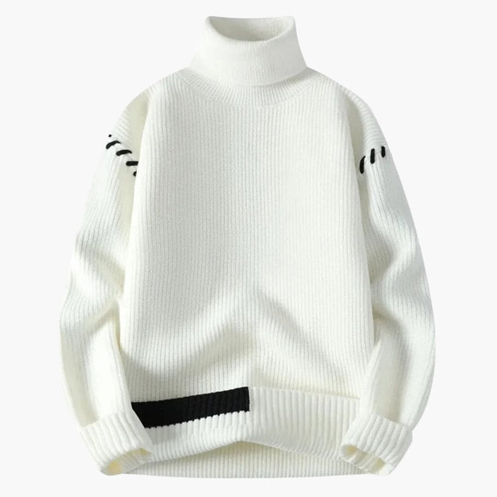 Herre Turtleneck Strikkegenser med Ribbete Overflate og Lange Ermer