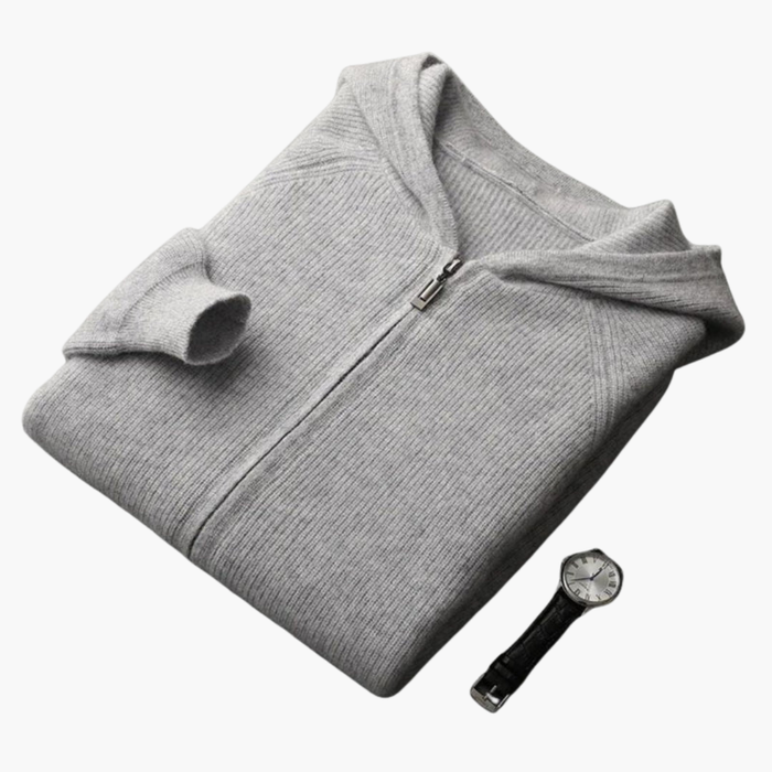 Herre Zip Hettecardigan med Lange Ermer og Ribbet Kant