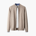 Herre Strikket Cardigan med Glidelås og Ribbestrikket Kant