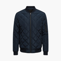 Herre Quilted Bomberjakke med Glidelås og Ribbestrikkede Kanter