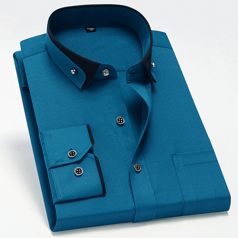 Herre Strykefri Langermet Skjorte med Button-Down Krage