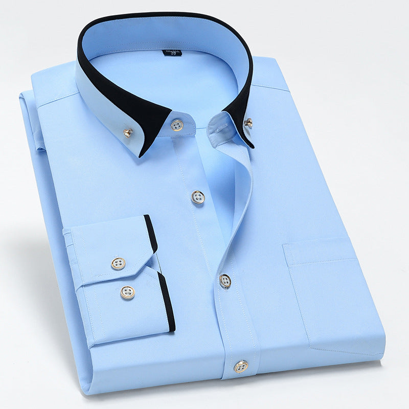 Herre Strykefri Langermet Skjorte med Button-Down Krage
