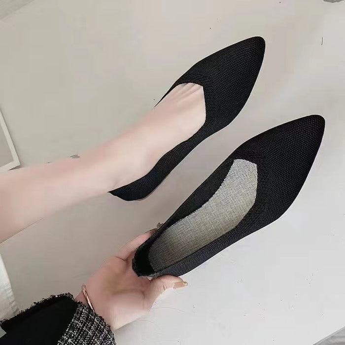 Dame Strikk-Ballerinasko med Spiss Tå og Slip-on