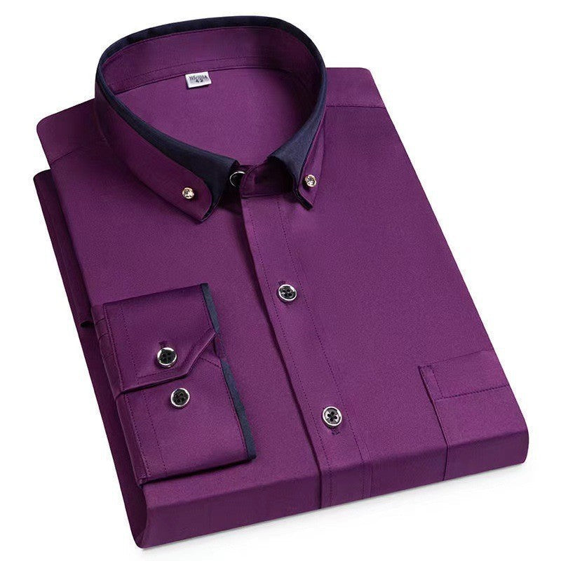 Herre Strykefri Langermet Skjorte med Button-Down Krage