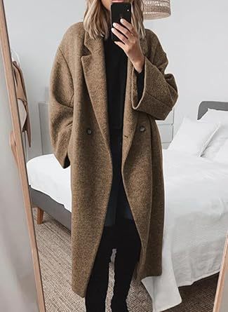 Dame Oversized Kåpe med Klassisk Revers og Knapper