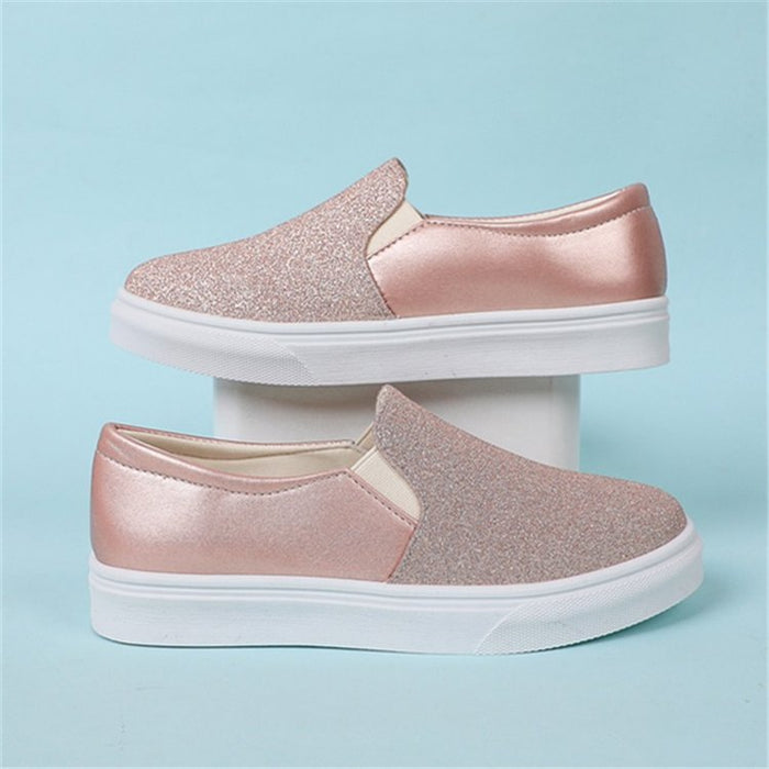Dame Slip-On Sneakers med Glitter og Hvit Platåsåle