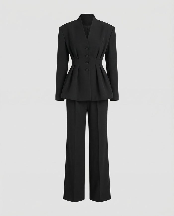 Dame Businessdress med Peplum Jakke og Høymidjet Bukse