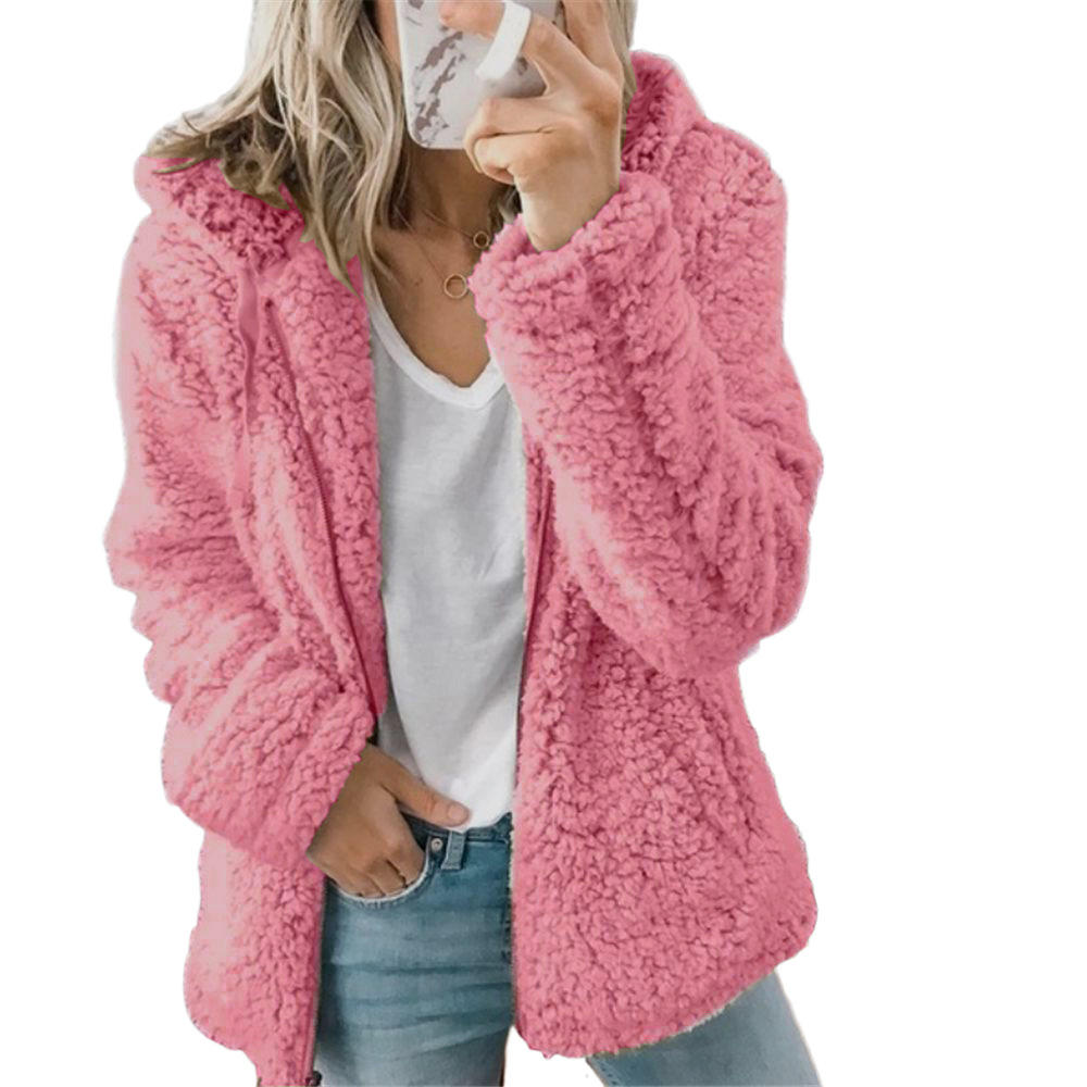 Dame Teddykåpe i Myk Fleece med Lommer og Glidelås