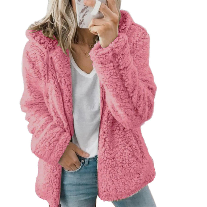 Dame Teddykåpe i Myk Fleece med Lommer og Glidelås