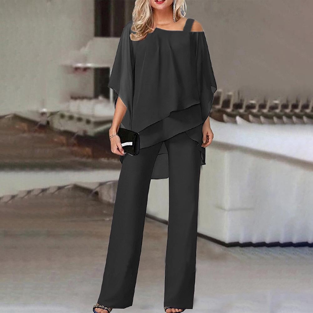 Dame Jumpsuit med Cold Shoulder og Lange Ben til Fest
