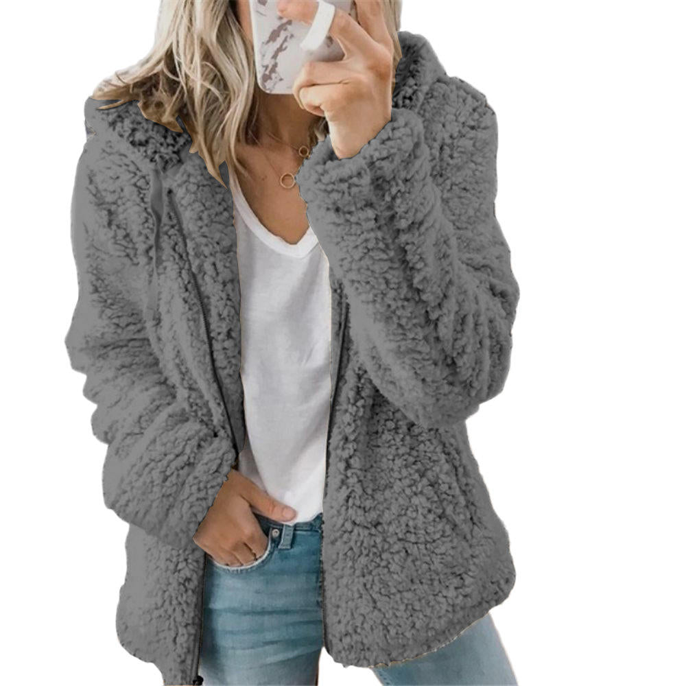 Dame Teddykåpe i Myk Fleece med Lommer og Glidelås