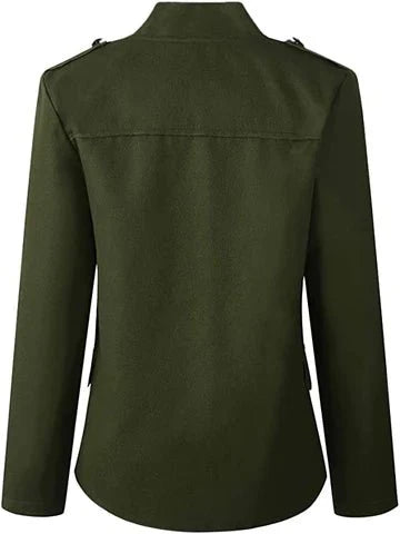 Dame Kort Blazer med Ståkrage til Kontor og Fest