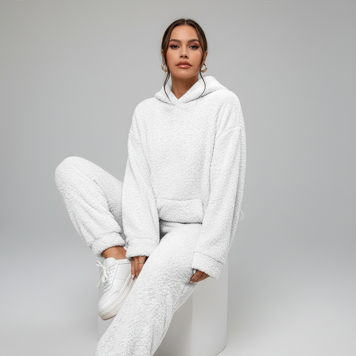 Dame Teddy Loungewear Sett med Hettegenser og Bukse