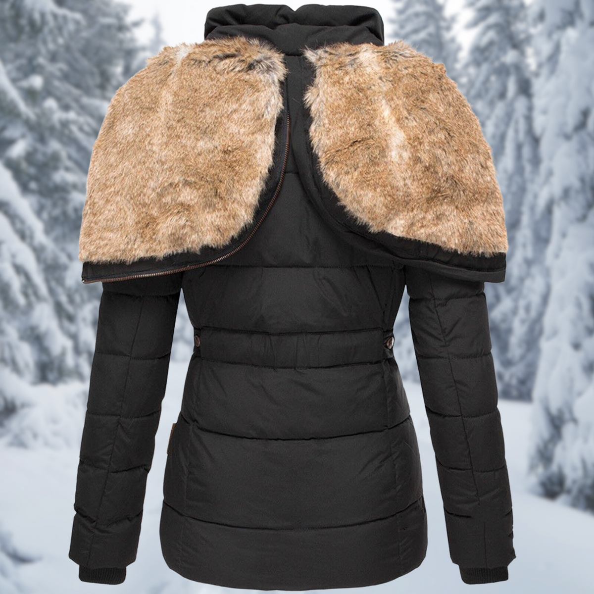 Dame Elegant Vinterjakke med Pelshette og Loddent Fôr