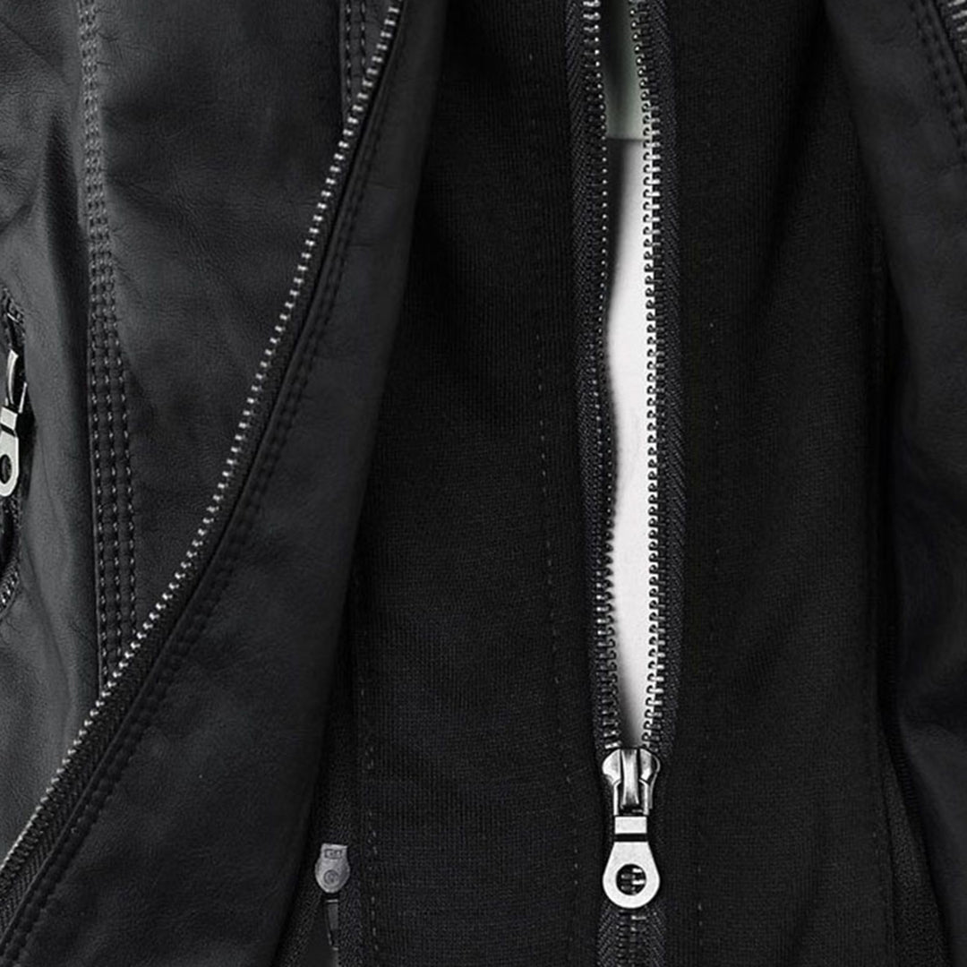Dame Kunstskinnjakke med Hette, Snøring og Glidelås