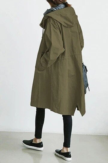 Dame Lang Trenchcoat med Hette til Overgangssesongen