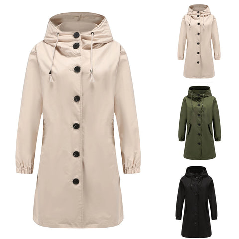 Dame Lang Trenchcoat med Hette til Overgangssesongen