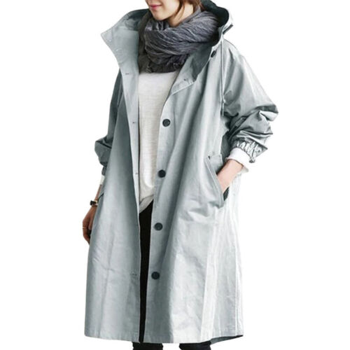 Dame Lang Trenchcoat med Hette til Overgangssesongen