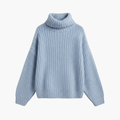 Dame Turtleneck Genser med Ribbestrikk og Brede Ermer