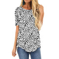Dame T-skjorte med heltrykt leopardmønster – Kortermet Crew Neck Top