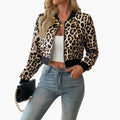 Dame Bomberjakke med Leopardmønster og Lommer