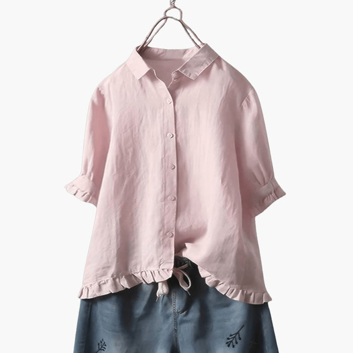Damebluse med Krage og Knapplukking