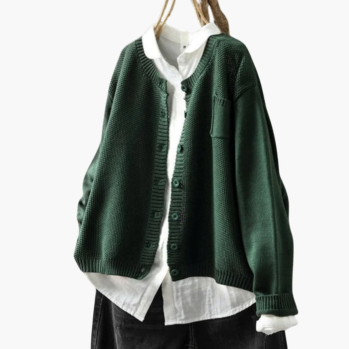 Dame Cardigan med Knapplukking og Brystlomme