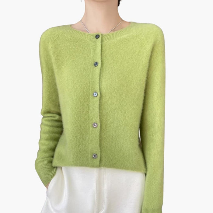 Dame Cardigan med Knapper og Rund Hals med Lange Ermer