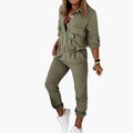 Dame Jumpsuit med Knapper foran, Elastisk Midje og Rett Ben