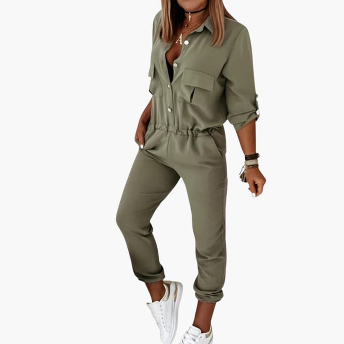 Dame Jumpsuit med Knapper foran, Elastisk Midje og Rett Ben