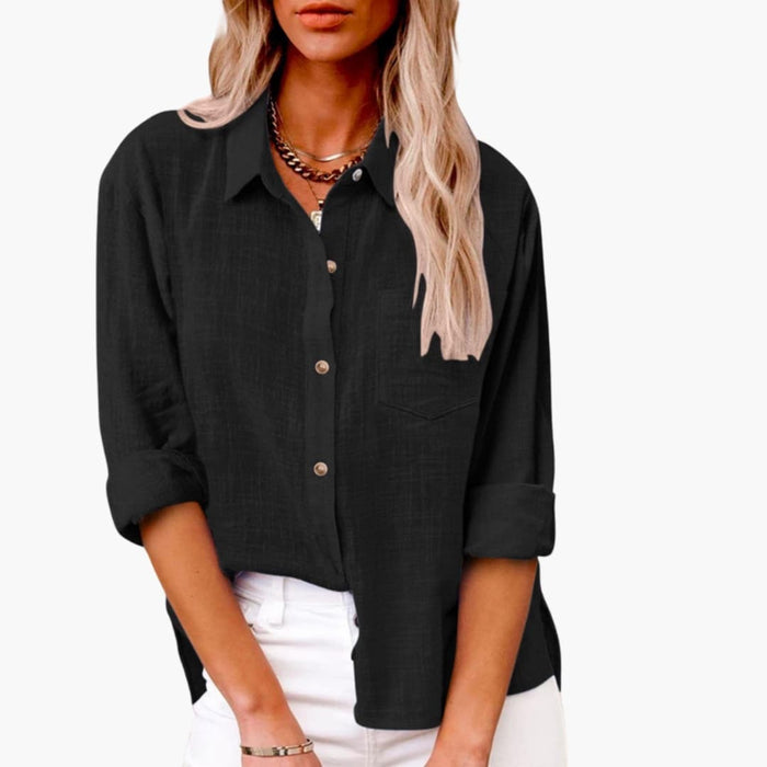 Dame Bluse med Knapper og Korte Ermer – Klassisk Vevd Topp