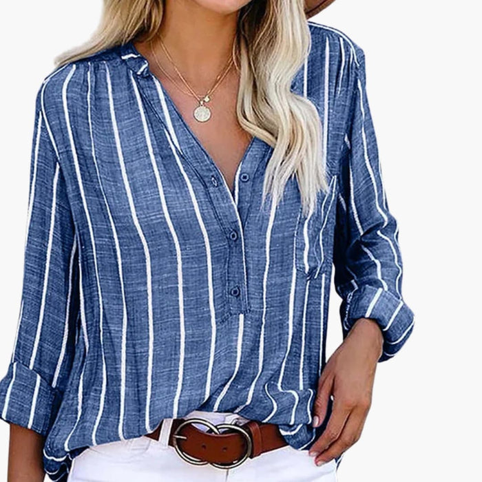 Klassisk Stripete Bluse for Kvinner – Langermet Skjorte med Krage