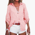 Dame Langermet Bluse i Bomullsblanding – Klassisk Crew Neck Pullover Top