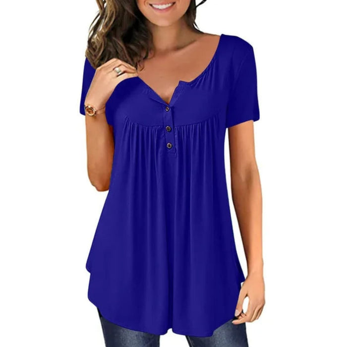 Dame Bluse med Rund Hals og Knapper – Langermet Woven Pullover Topp